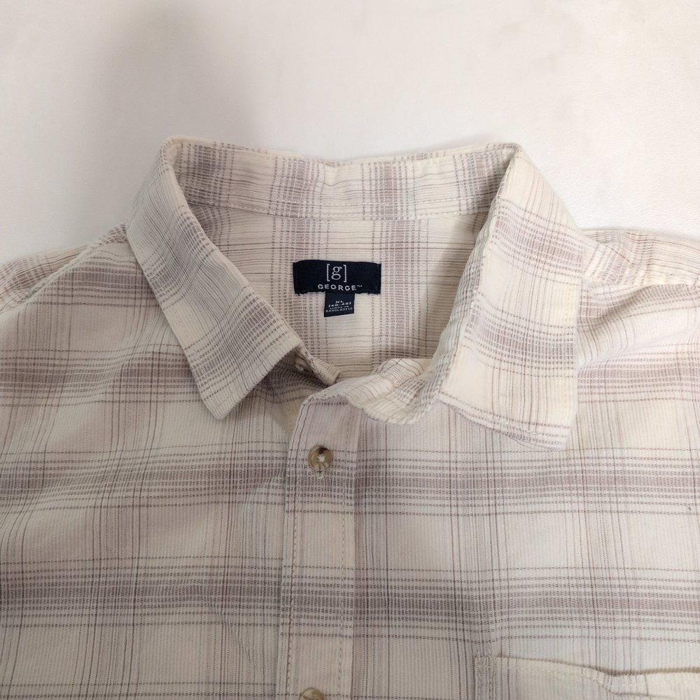 George Men's White Plaid Long-Sleeve Button-Down Shirt‎ XL - Picture 5 of 7
